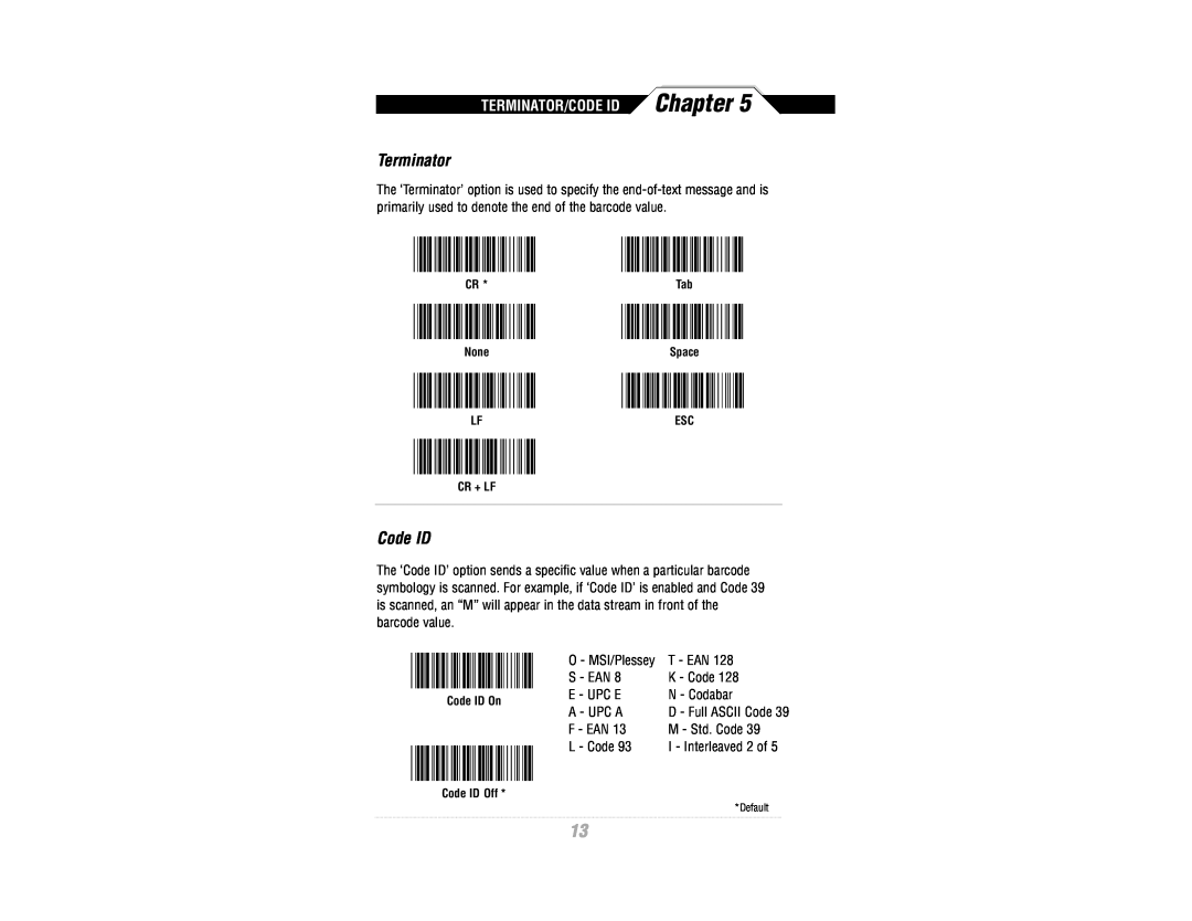 Wasp Bar Code WWR2900 manual Code ID, Terminator/Code Id, Chapter 