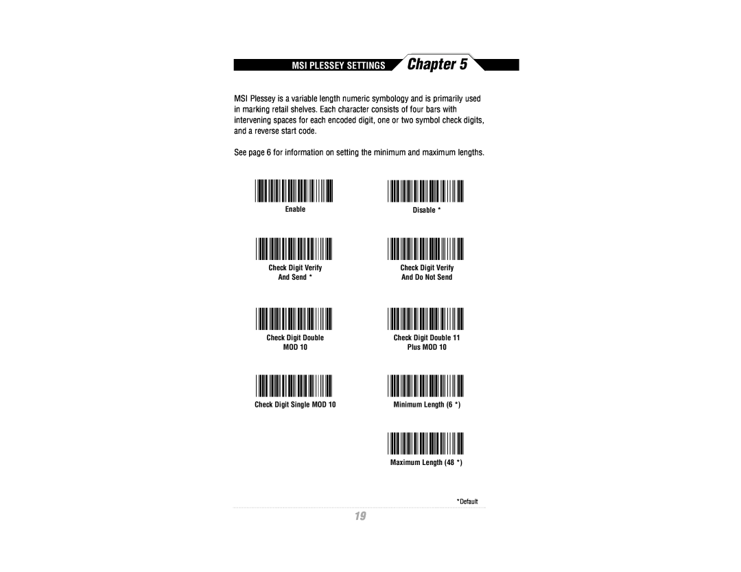 Wasp Bar Code WWR2900 manual Msi Plessey Settings, Chapter 