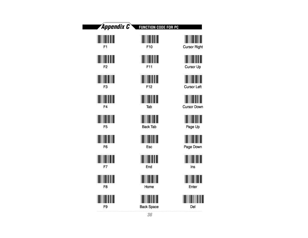 Wasp Bar Code WWR2900 manual Appendix C FUNCTION CODE FOR PC 