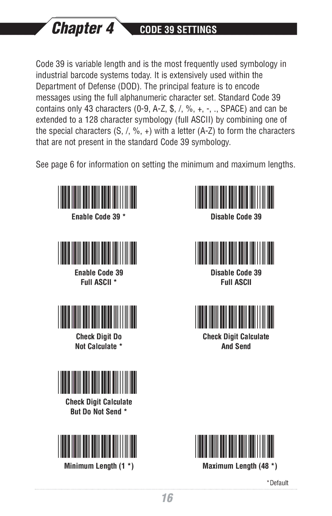 Wasp Bar Code WWS500 manual Code 39 Settings 