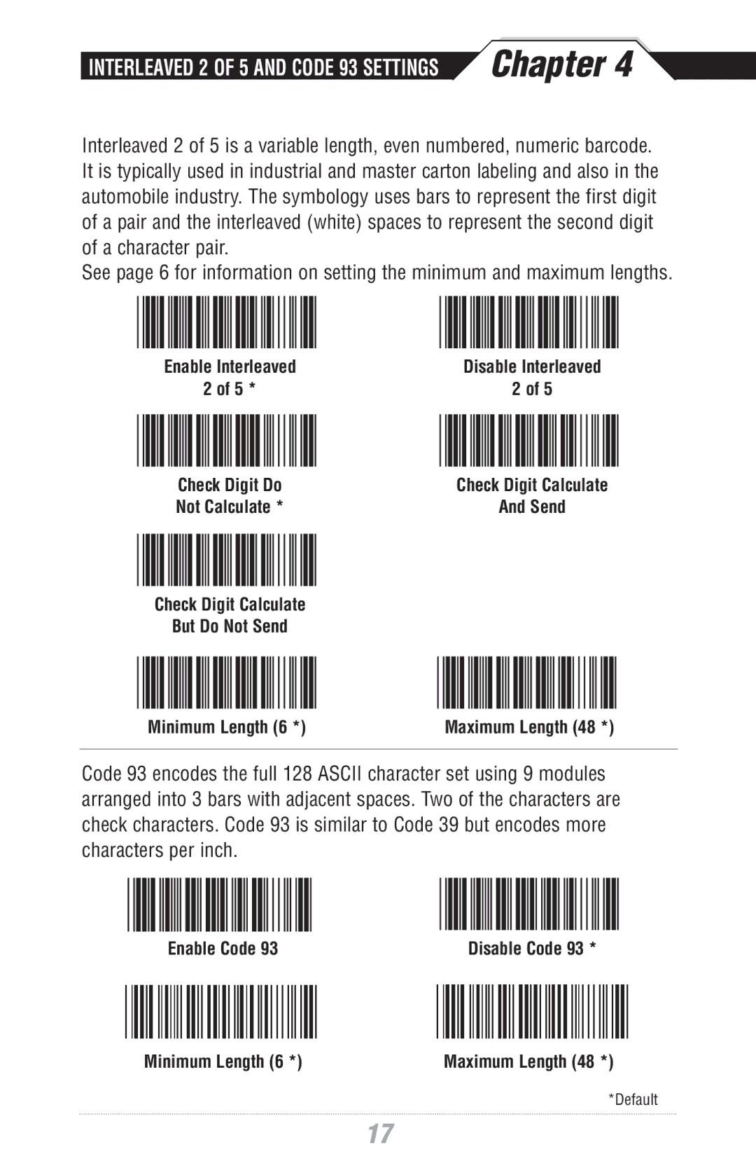 Wasp Bar Code WWS500 manual Interleaved 2 of 5 and Code 93 Settings 