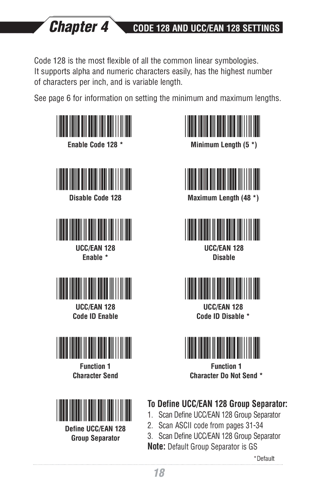 Wasp Bar Code WWS500 manual Code 128 and UCC/EAN 128 Settings, Disable Code 