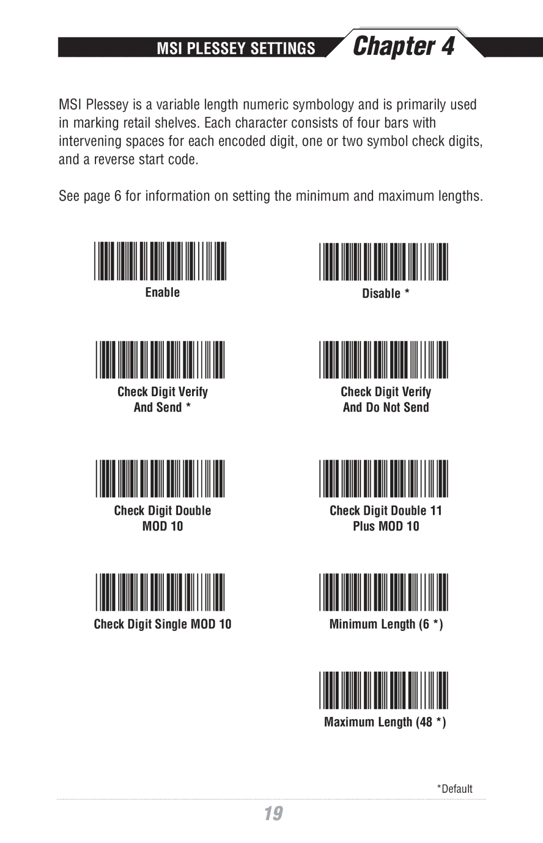 Wasp Bar Code WWS500 manual MSI Plessey Settings 