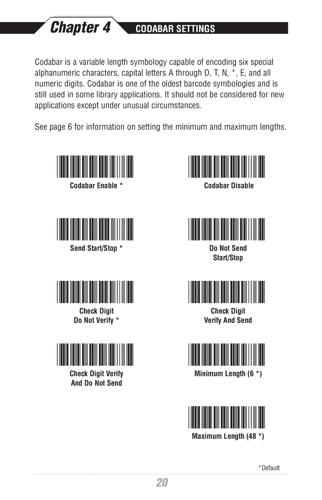 Wasp Bar Code WWS500 manual Codabar Settings 