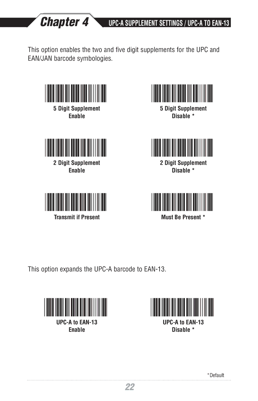 Wasp Bar Code WWS500 manual UPC-A Supplement Settings / UPC-A to EAN-13 