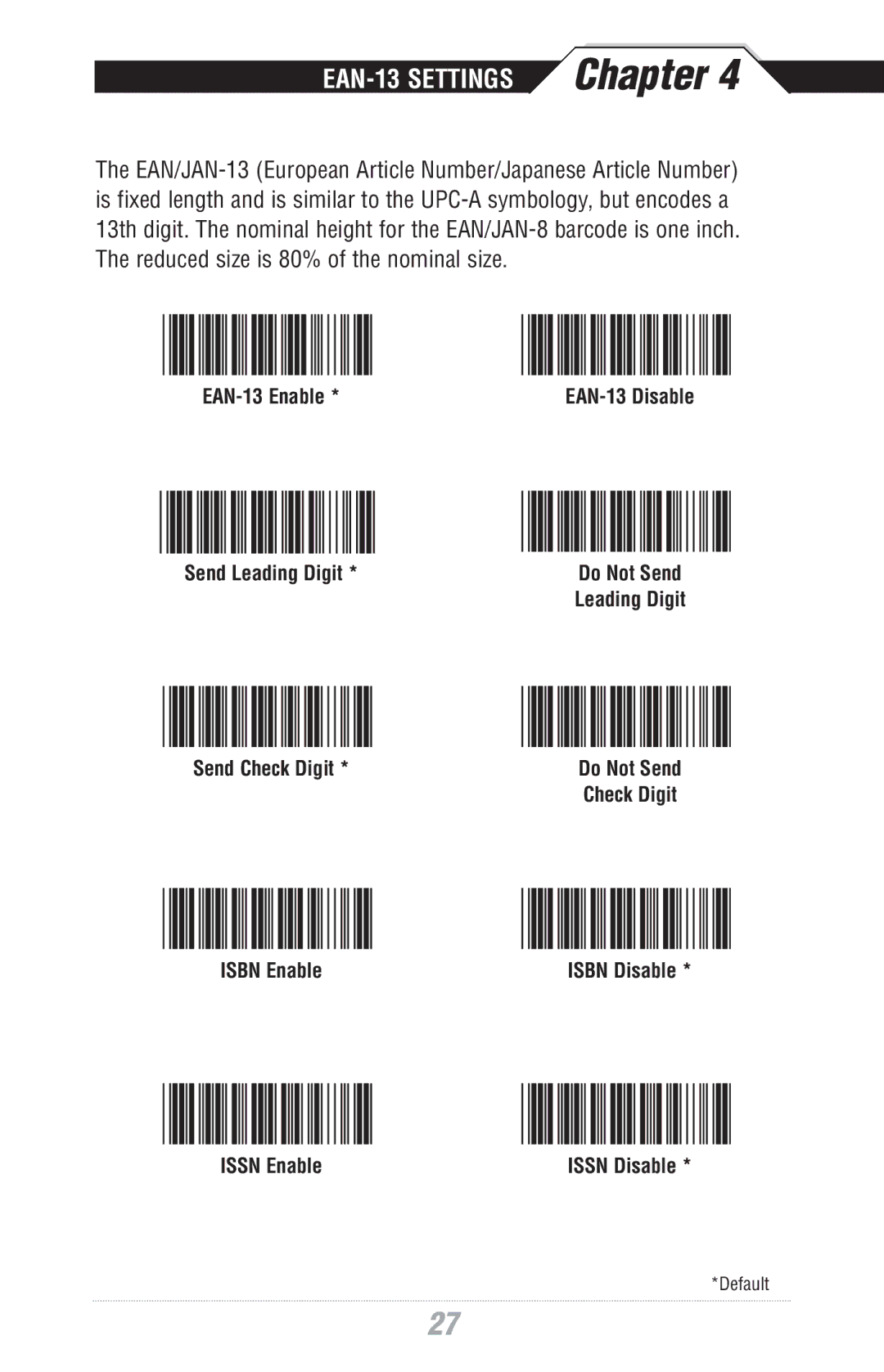 Wasp Bar Code WWS500 manual EAN-13 Settings 