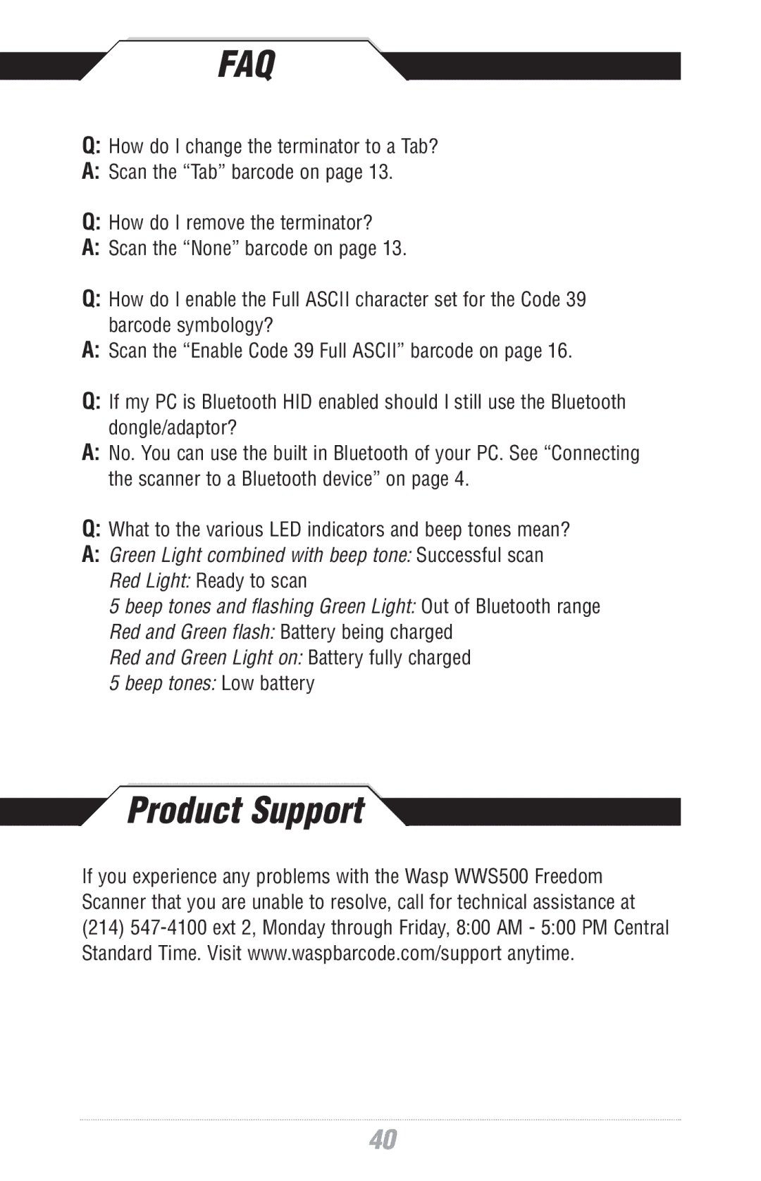 Wasp Bar Code WWS500 manual Faq 