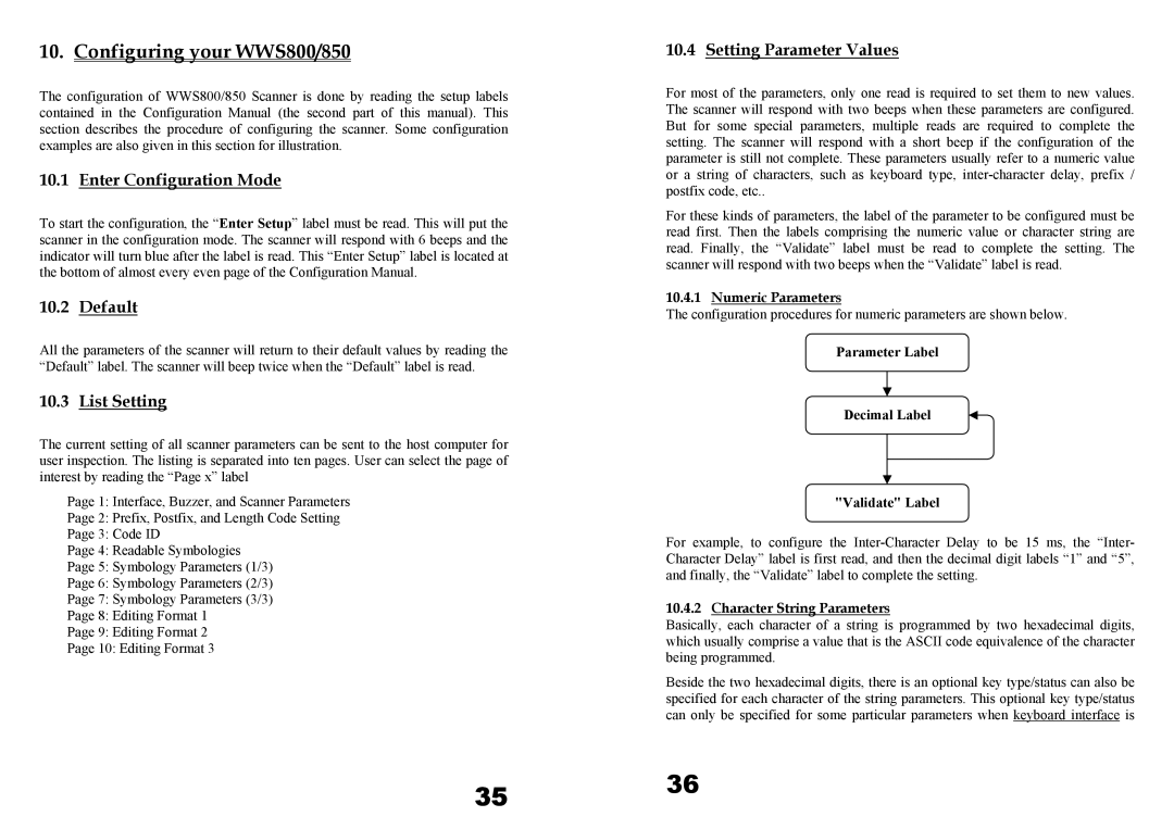 Wasp Bar Code WWS850 user manual Configuring your WWS800/850, Enter Configuration Mode, Default, List Setting 