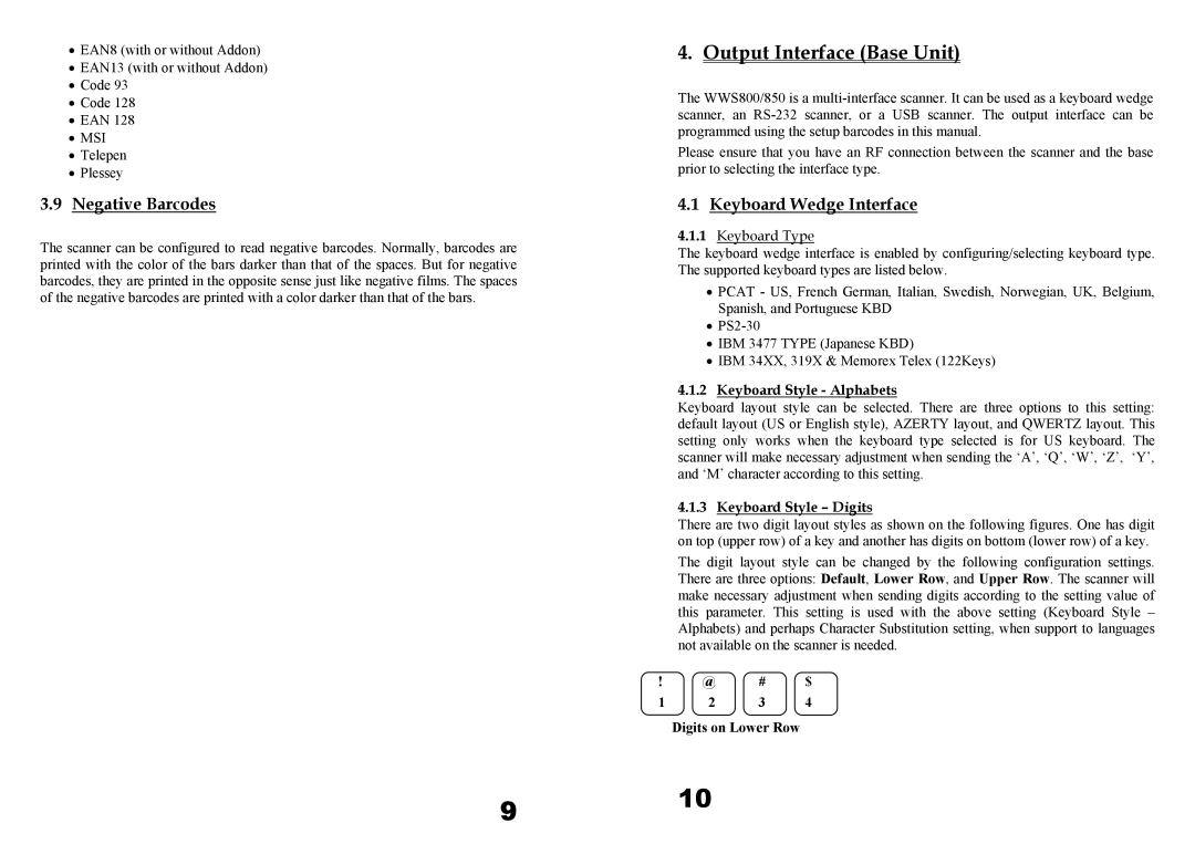 Wasp Bar Code WWS800 Output Interface Base Unit, Negative Barcodes, Keyboard Wedge Interface, Keyboard Style Alphabets 