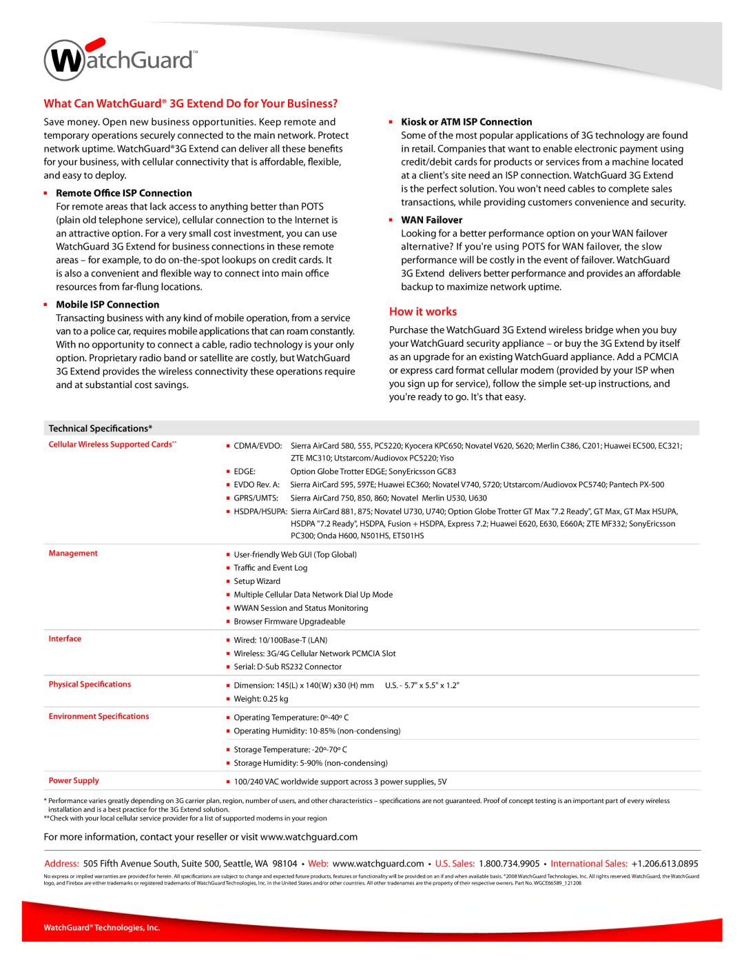 WatchGuard Technologies 3G Extend manual Remote Oce ISP Connection, Mobile ISP Connection, WAN Failover 