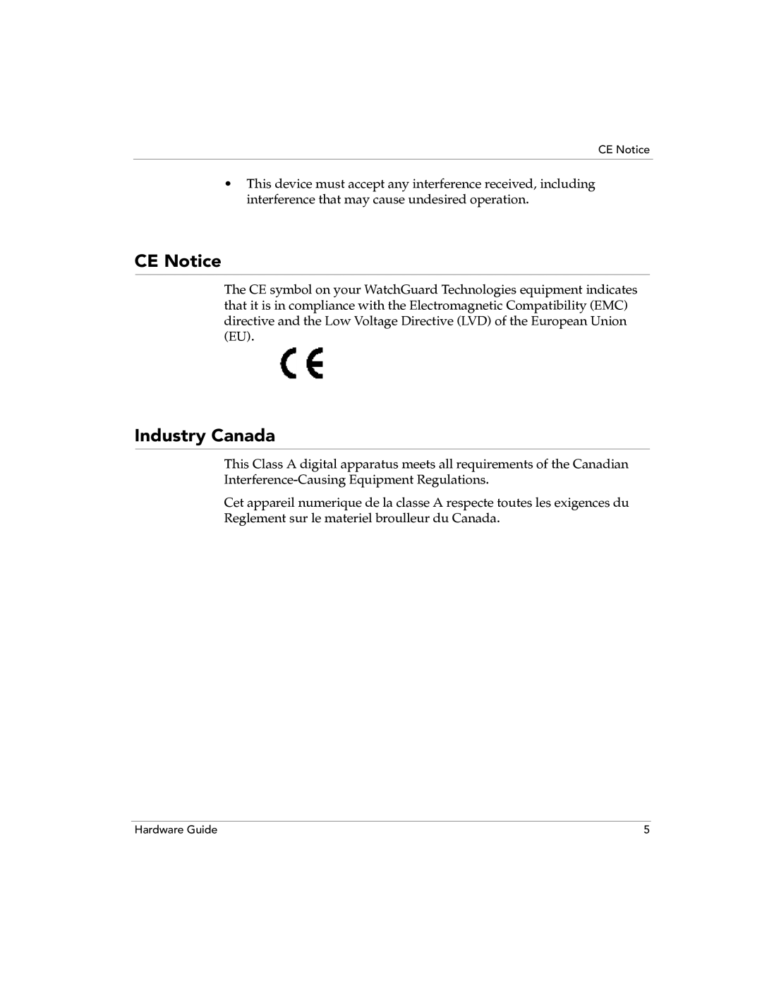 WatchGuard Technologies 1000, 700, 4500, 2500 manual CE Notice, Industry Canada 