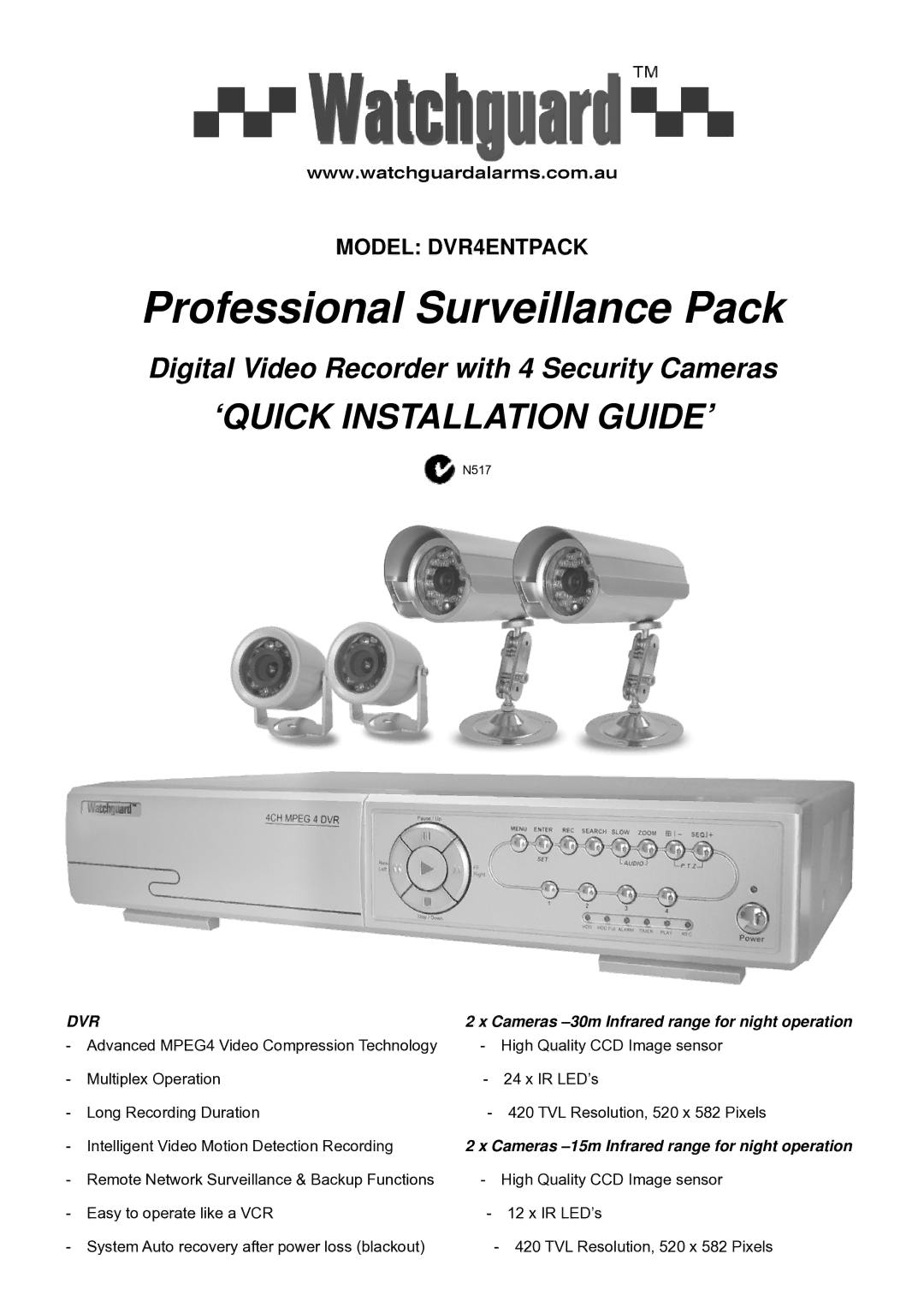 WatchGuard Technologies DVR4ENTPACK manual Professional Surveillance Pack 