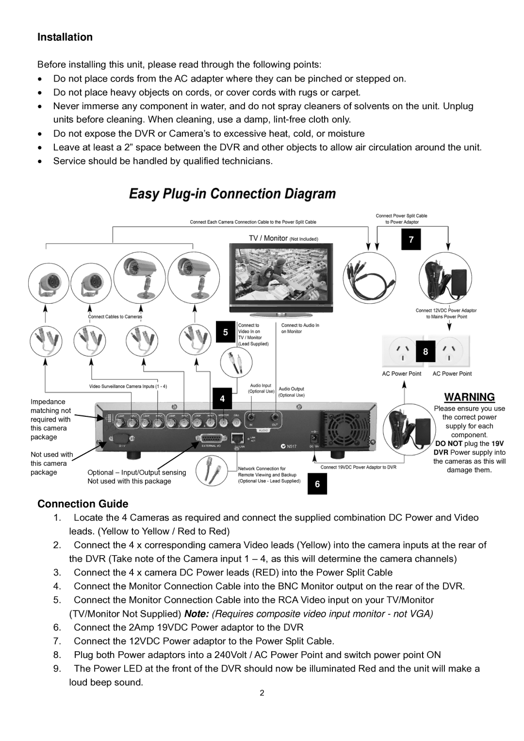 WatchGuard Technologies DVR4ENTPACK manual Installation, Connection Guide 