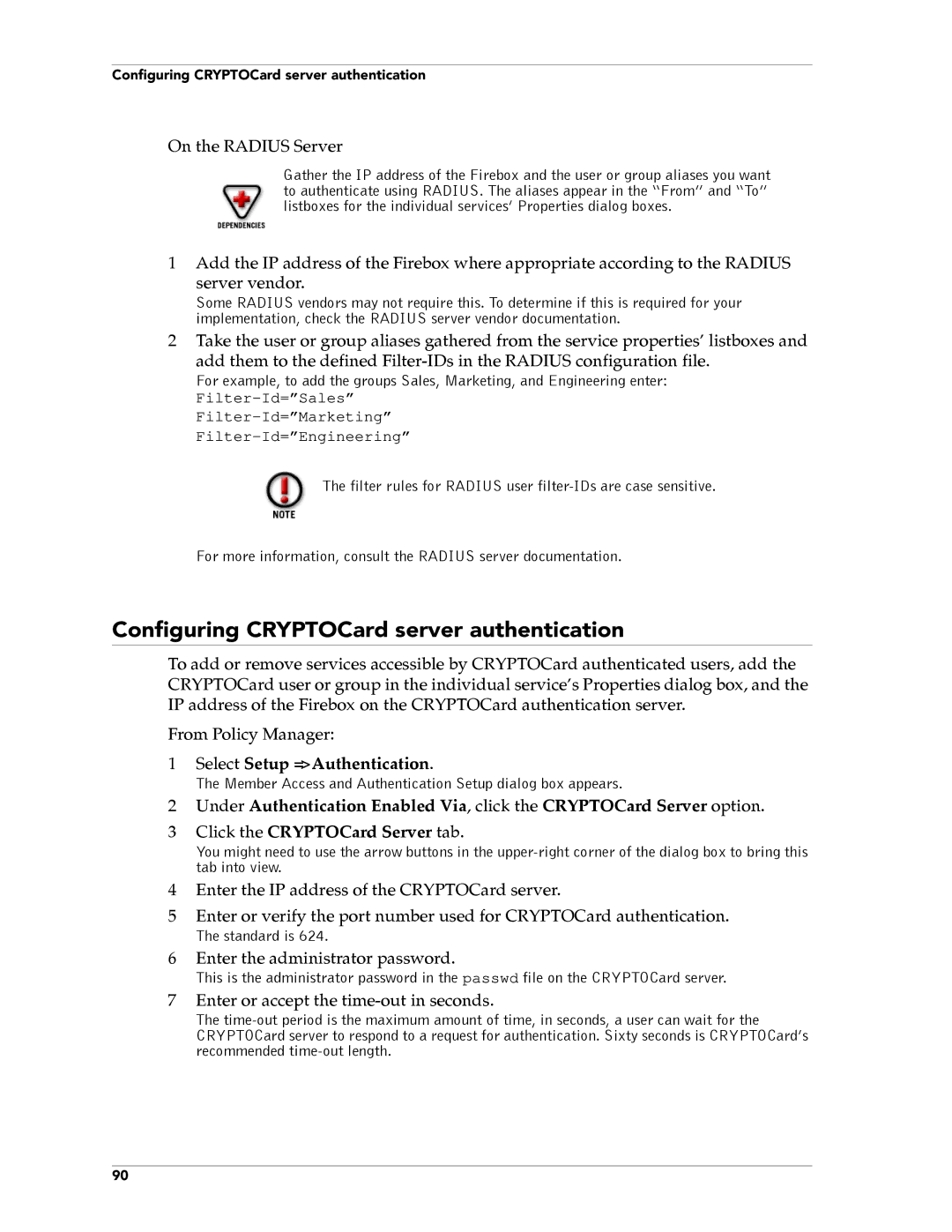 WatchGuard Technologies FireboxTM System 4.6 manual Configuring CRYPTOCard server authentication, On the Radius Server 