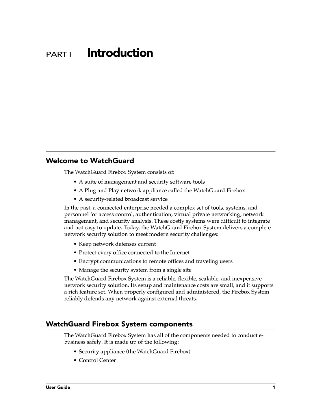 WatchGuard Technologies FireboxTM System 4.6 manual Part I Introduction, Welcome to WatchGuard 