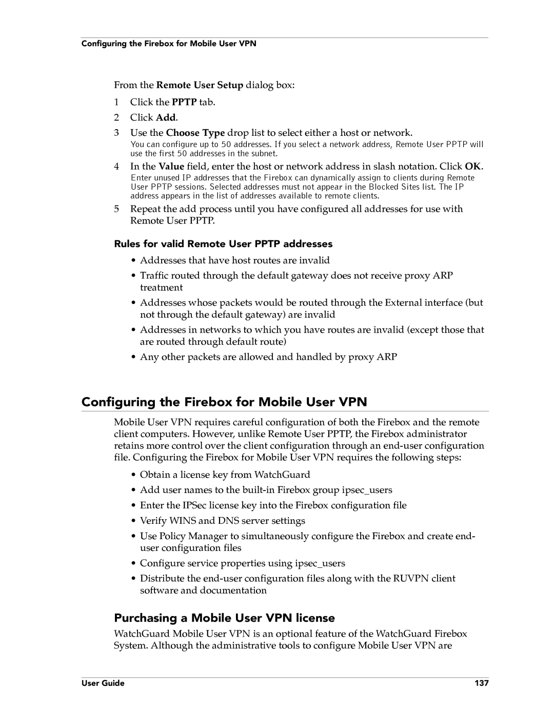 WatchGuard Technologies FireboxTM System 4.6 manual Configuring the Firebox for Mobile User VPN 