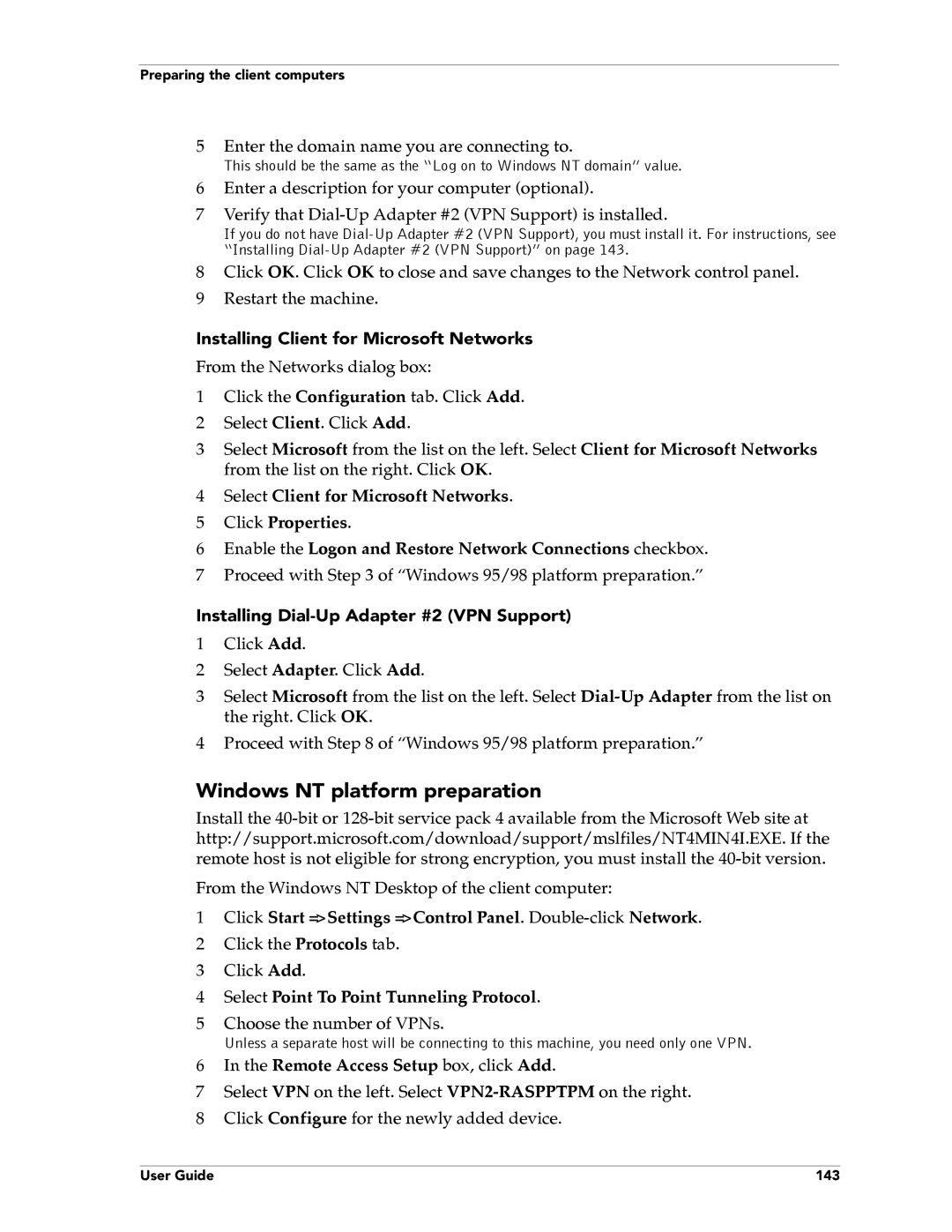 WatchGuard Technologies FireboxTM System 4.6 Windows NT platform preparation, Installing Client for Microsoft Networks 