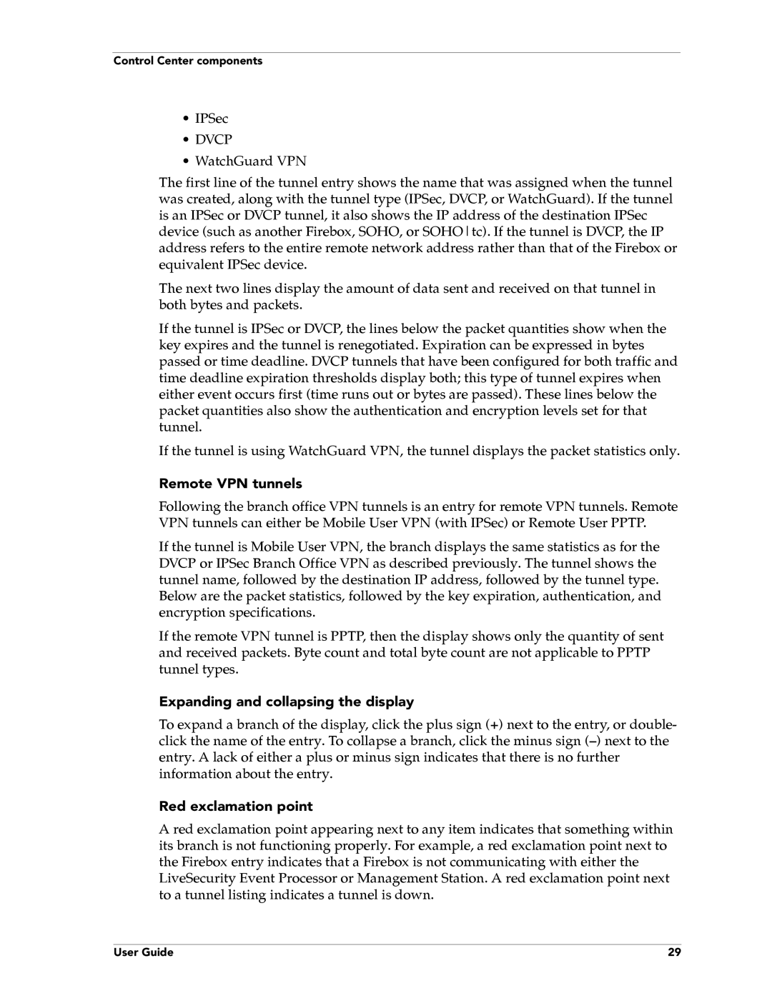 WatchGuard Technologies FireboxTM System 4.6 manual IPSec, Remote VPN tunnels, Expanding and collapsing the display 