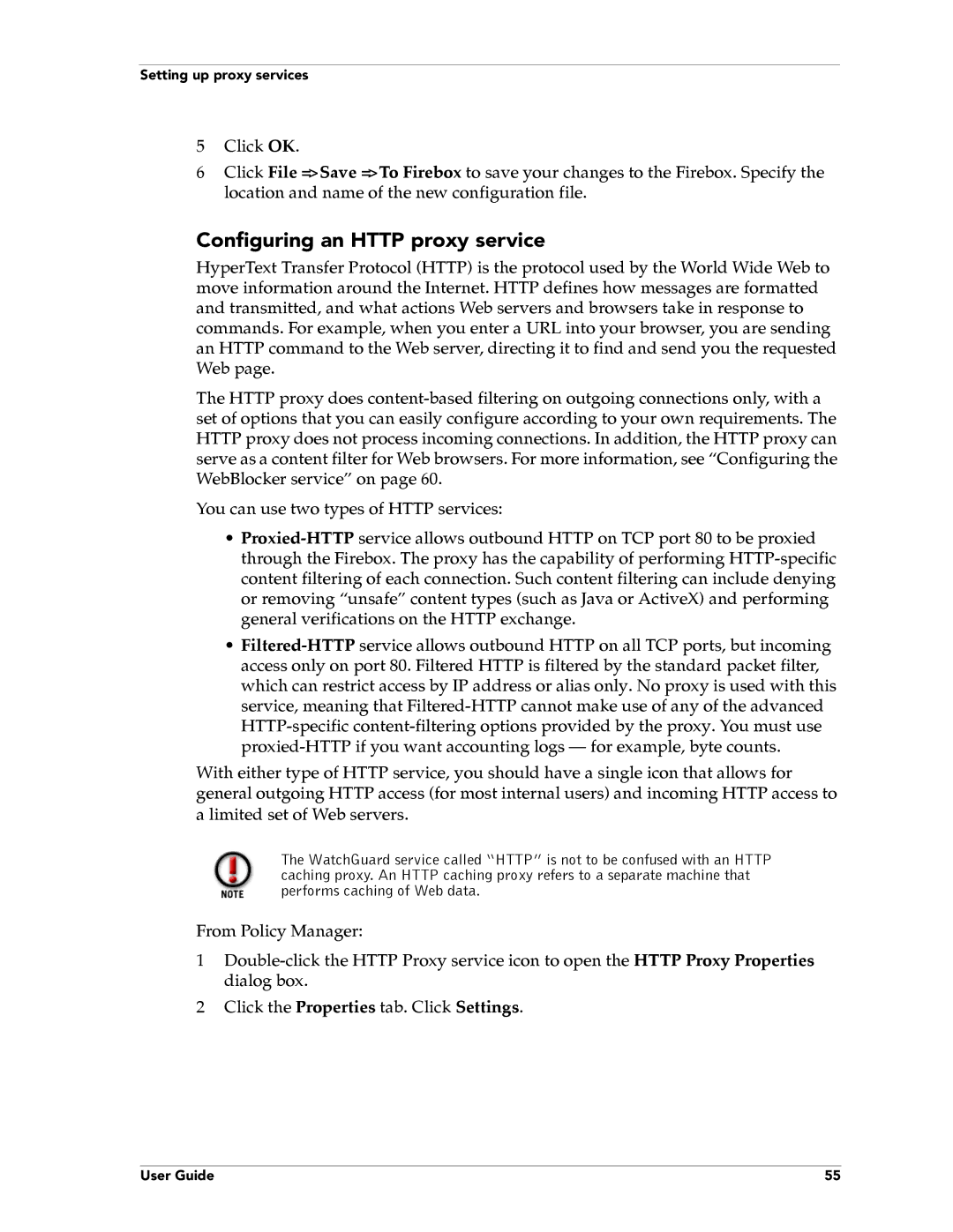 WatchGuard Technologies FireboxTM System 4.6 manual Configuring an Http proxy service 