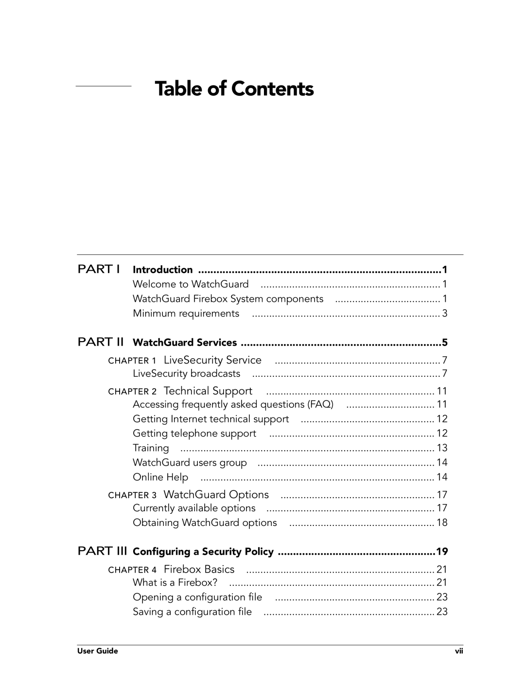 WatchGuard Technologies FireboxTM System 4.6 manual Table of Contents 