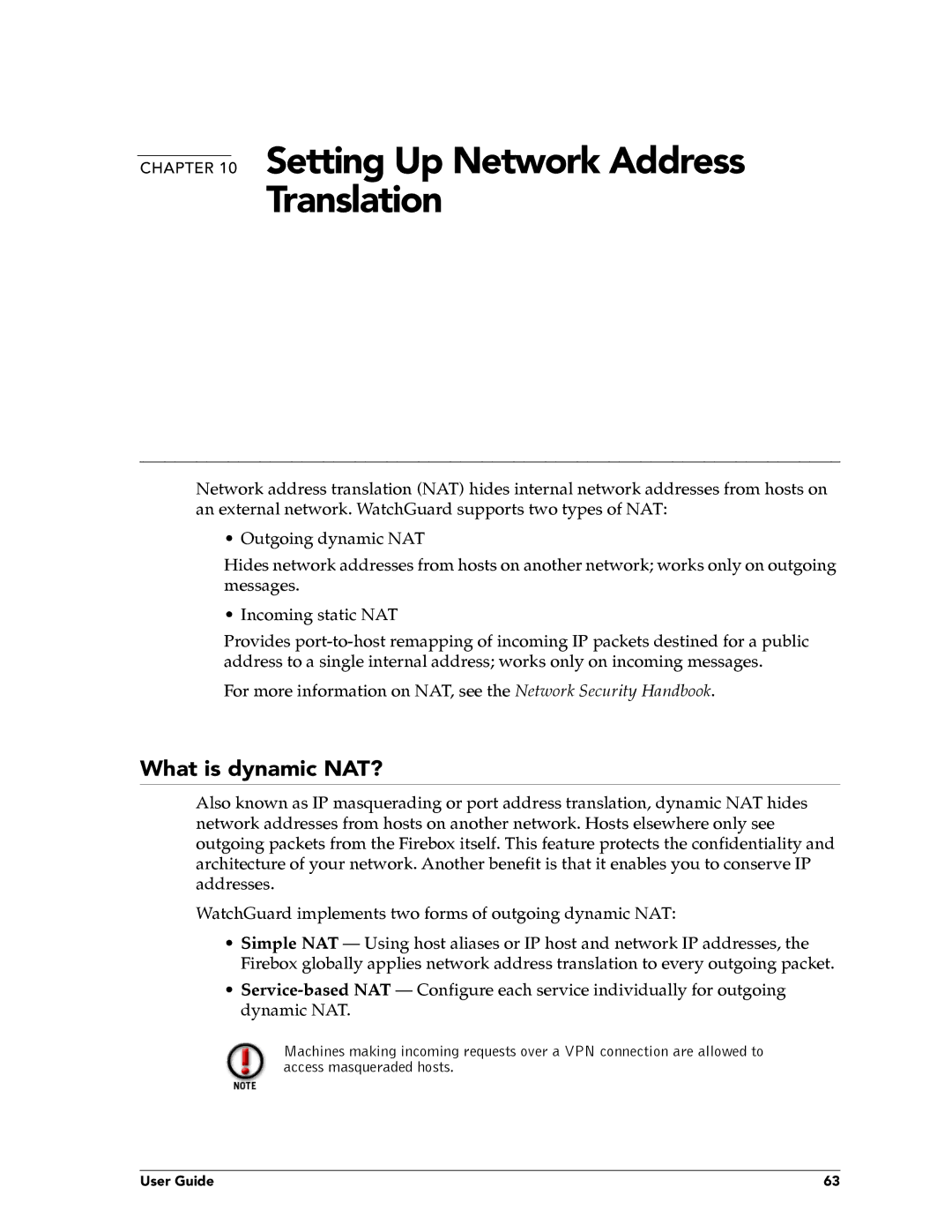 WatchGuard Technologies FireboxTM System 4.6 manual Setting Up Network Address Translation, What is dynamic NAT? 