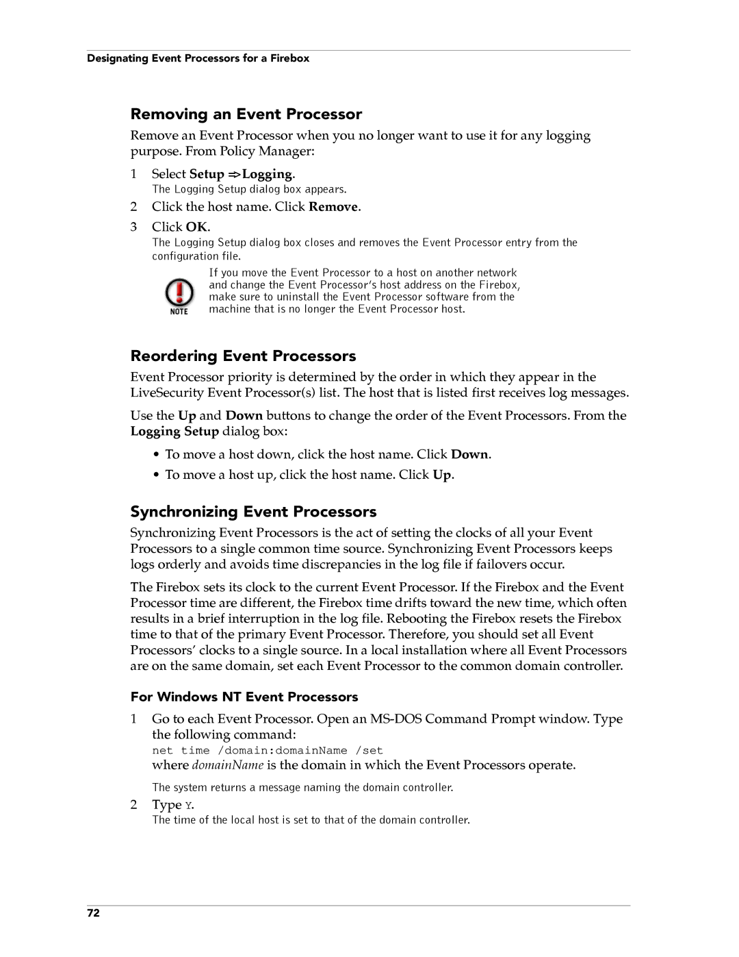 WatchGuard Technologies FireboxTM System 4.6 manual Removing an Event Processor, Reordering Event Processors 