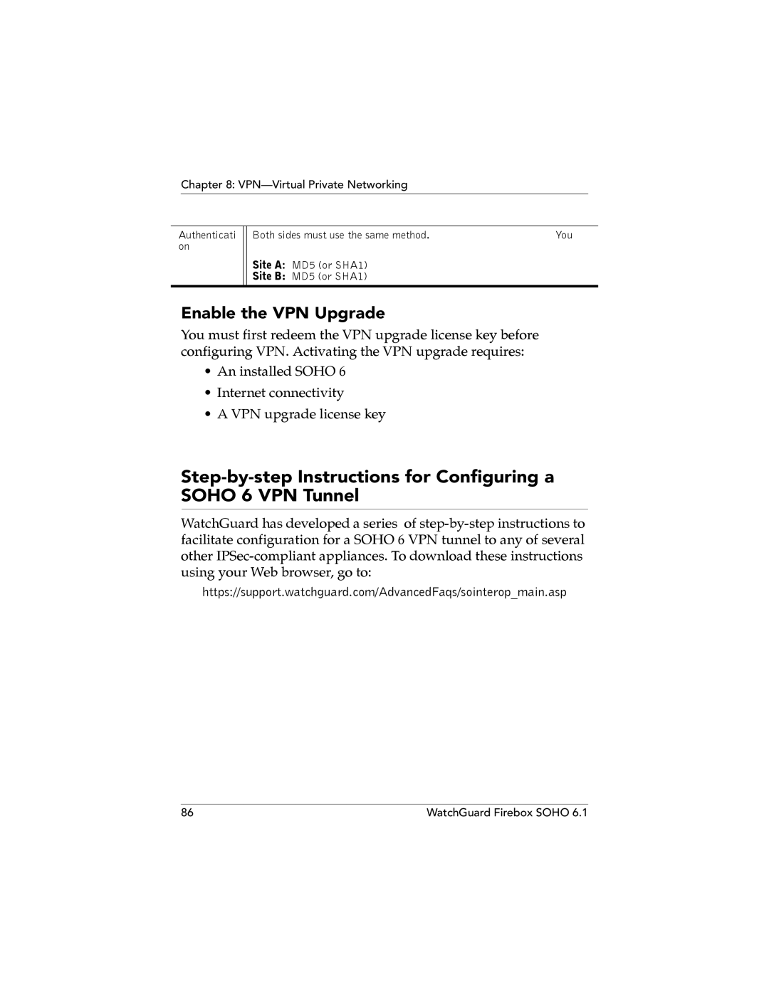 WatchGuard Technologies SOHO 6.1 manual Enable the VPN Upgrade 