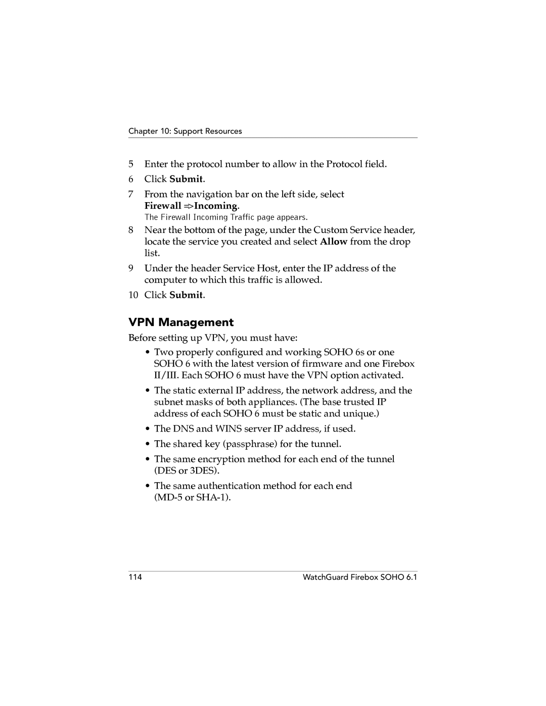 WatchGuard Technologies SOHO 6.1 manual VPN Management 
