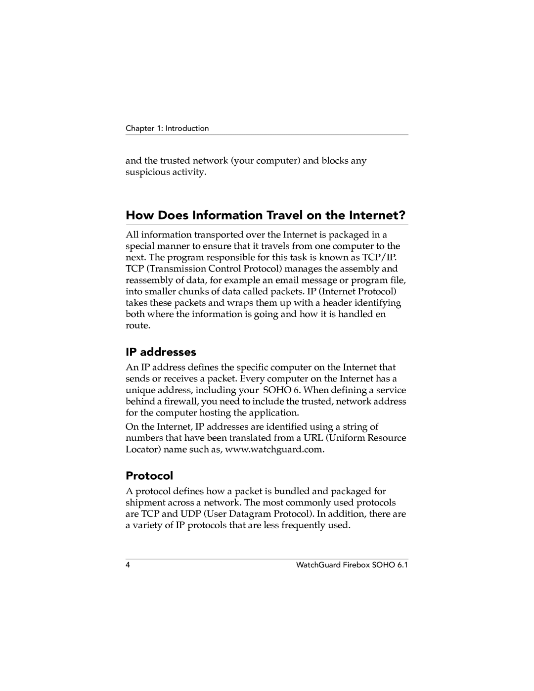 WatchGuard Technologies SOHO 6.1 manual How Does Information Travel on the Internet?, IP addresses, Protocol 