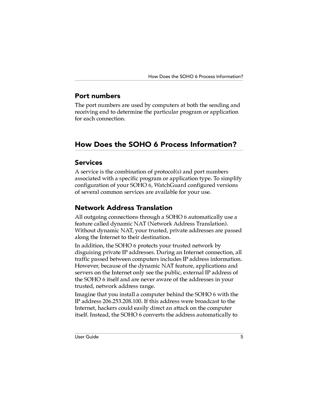 WatchGuard Technologies SOHO 6.1 manual How Does the Soho 6 Process Information?, Port numbers, Services 