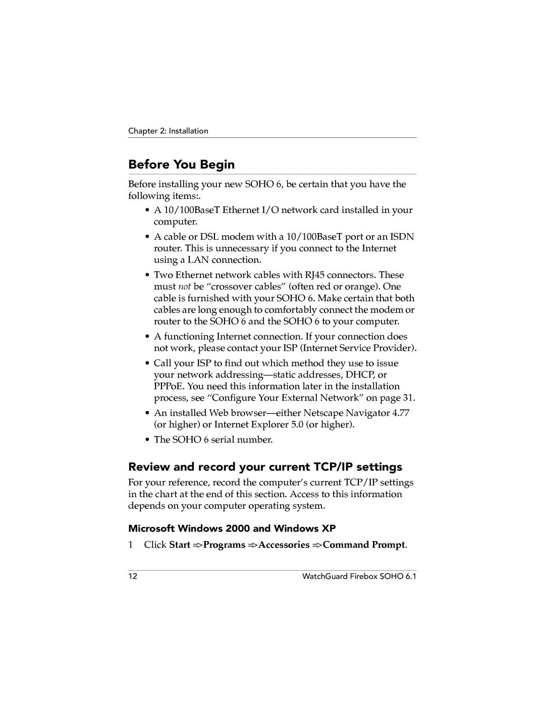 WatchGuard Technologies SOHO 6.1 manual Before You Begin, Review and record your current TCP/IP settings 