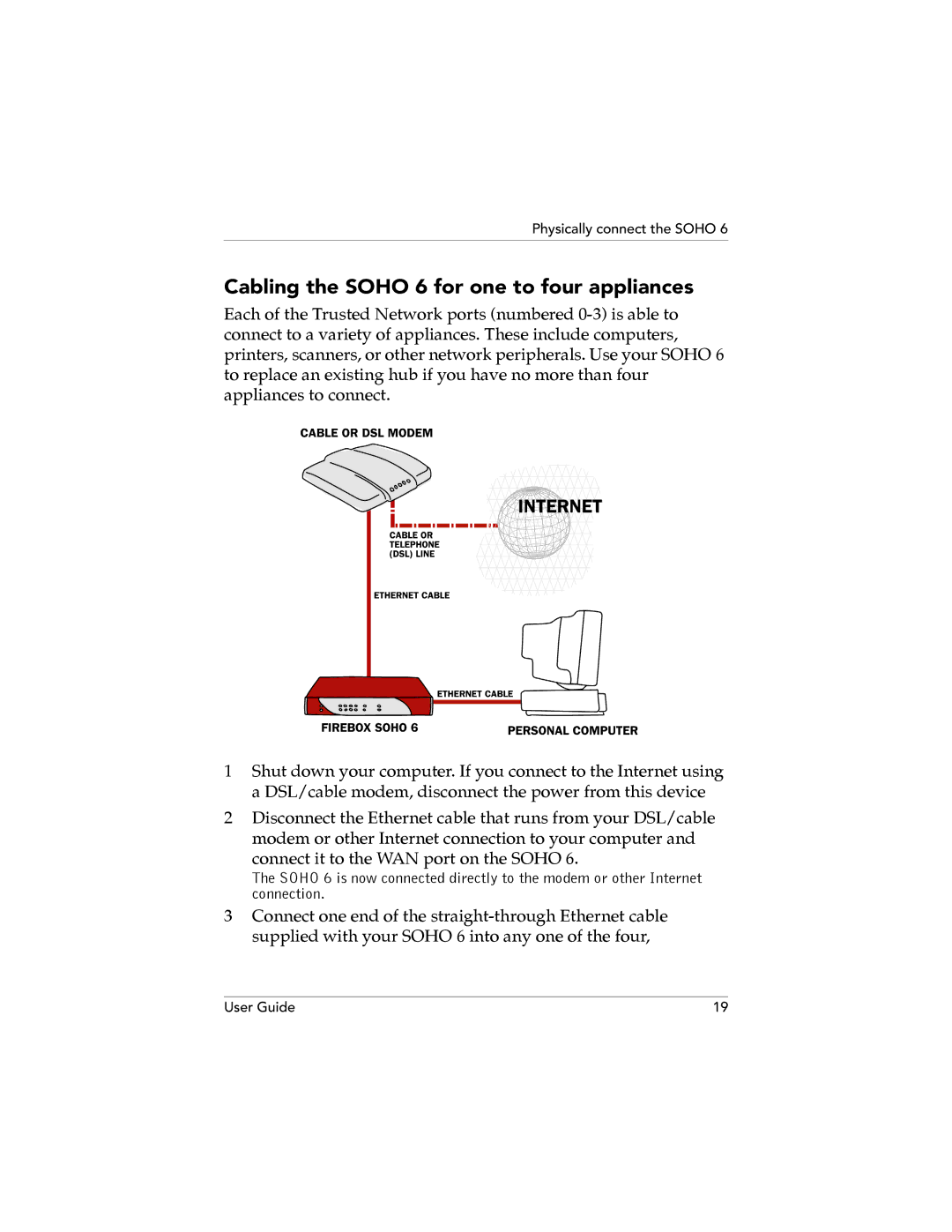 WatchGuard Technologies SOHO 6.1 manual Cabling the Soho 6 for one to four appliances 