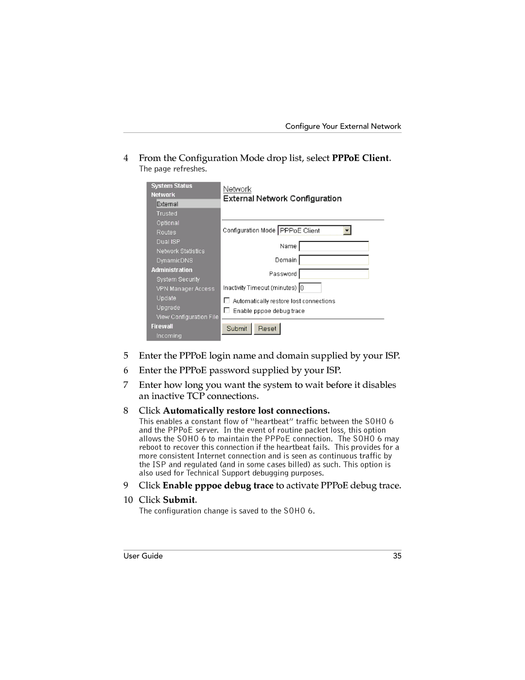 WatchGuard Technologies SOHO 6.1 manual Click Automatically restore lost connections 