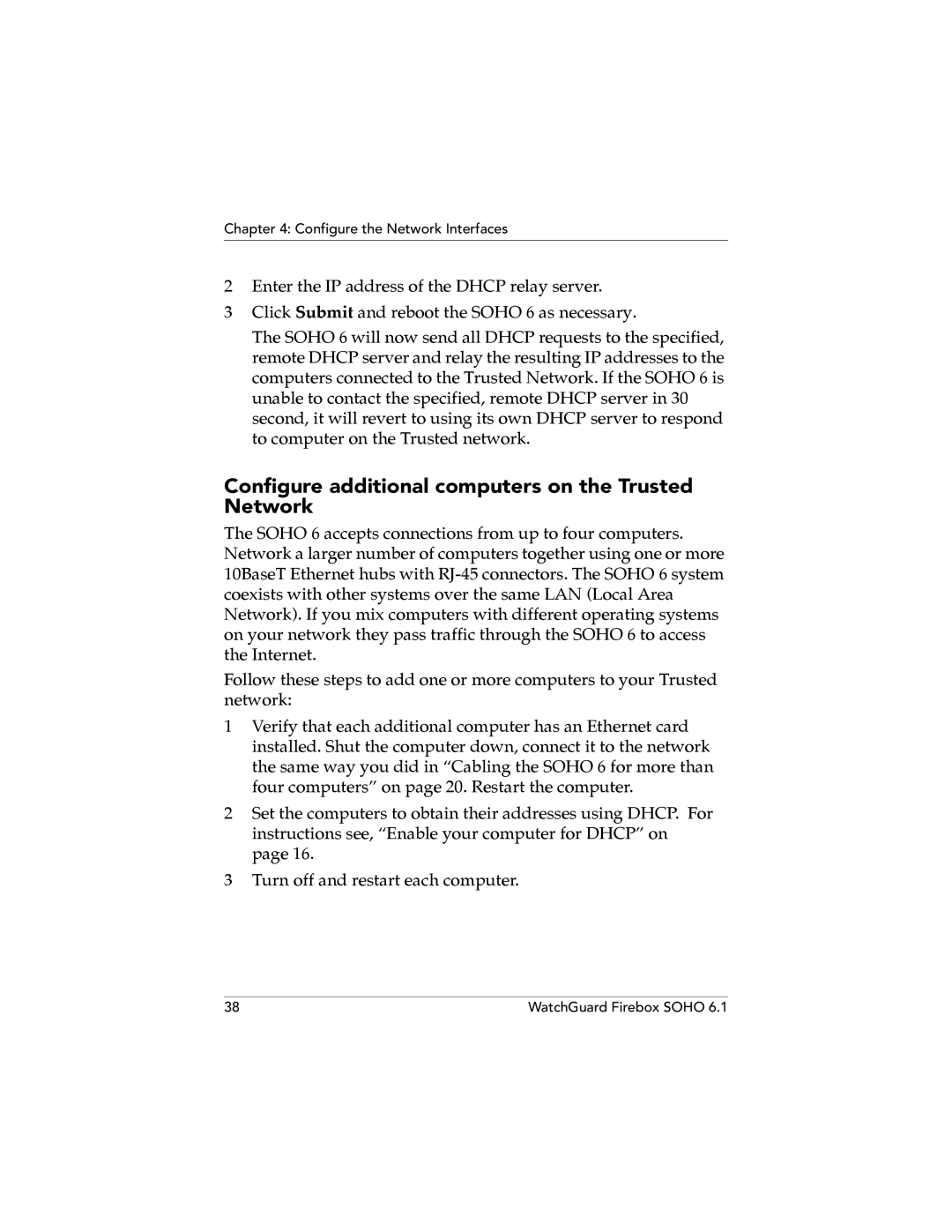 WatchGuard Technologies SOHO 6.1 manual Configure additional computers on the Trusted Network 