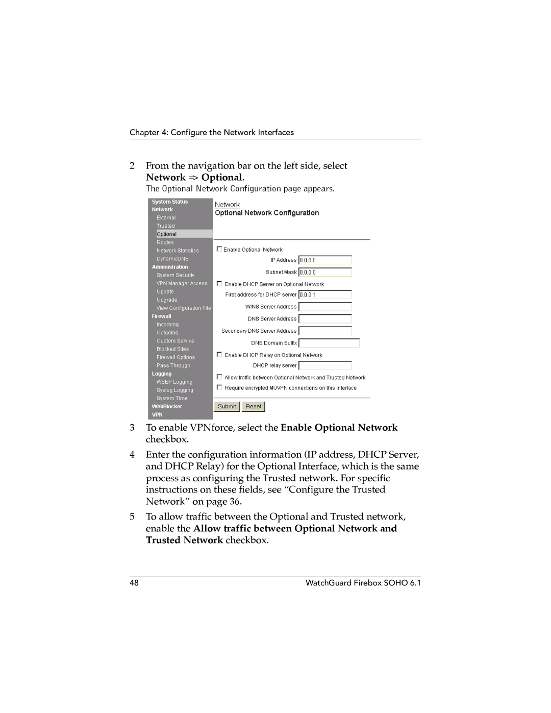 WatchGuard Technologies SOHO 6.1 manual Network = Optional 