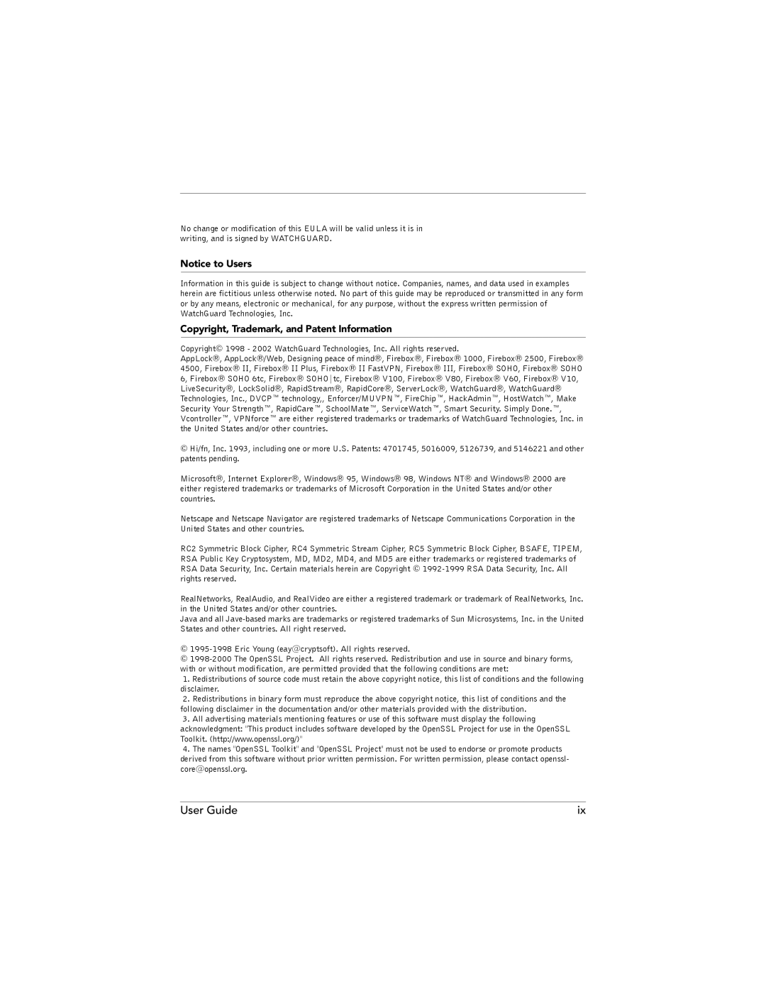 WatchGuard Technologies SOHO 6.1 manual Copyright, Trademark, and Patent Information 