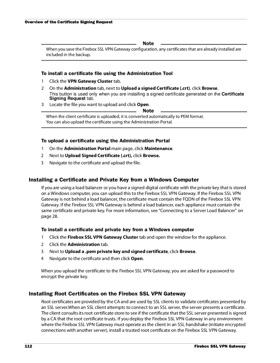 WatchGuard Technologies manual Installing Root Certificates on the Firebox SSL VPN Gateway 