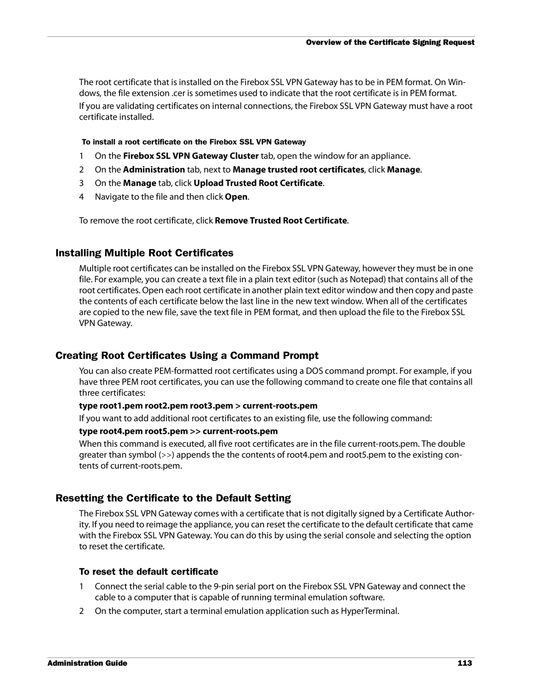 WatchGuard Technologies SSL VPN Installing Multiple Root Certificates, Creating Root Certificates Using a Command Prompt 
