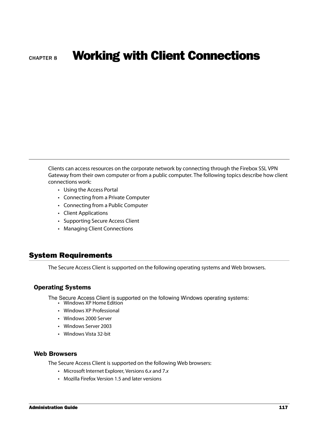 WatchGuard Technologies SSL VPN manual System Requirements, Operating Systems, Web Browsers 