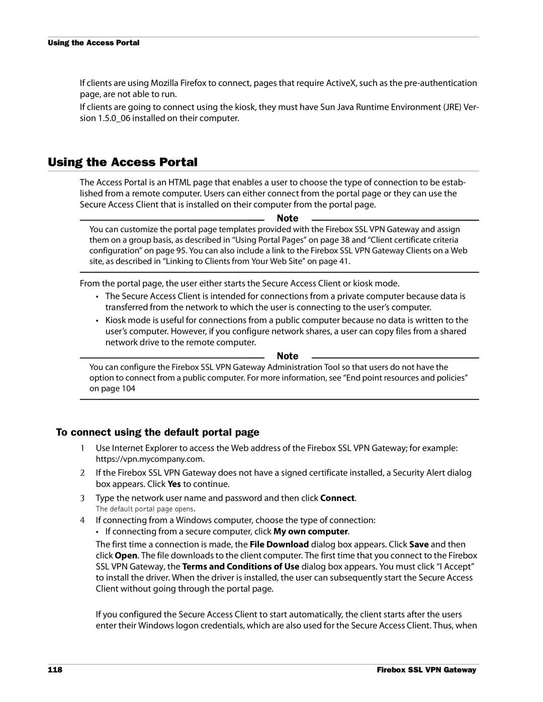 WatchGuard Technologies SSL VPN manual Using the Access Portal, To connect using the default portal 