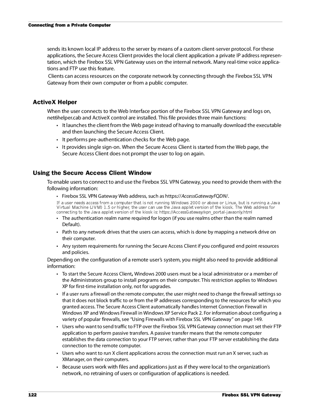 WatchGuard Technologies SSL VPN manual ActiveX Helper, Using the Secure Access Client Window 