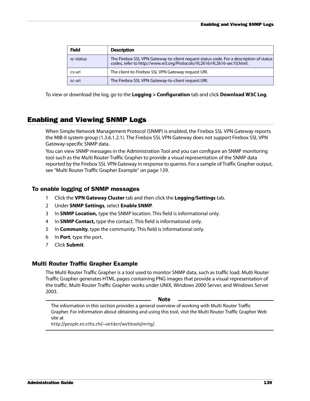 WatchGuard Technologies SSL VPN manual Enabling and Viewing Snmp Logs, To enable logging of Snmp messages 