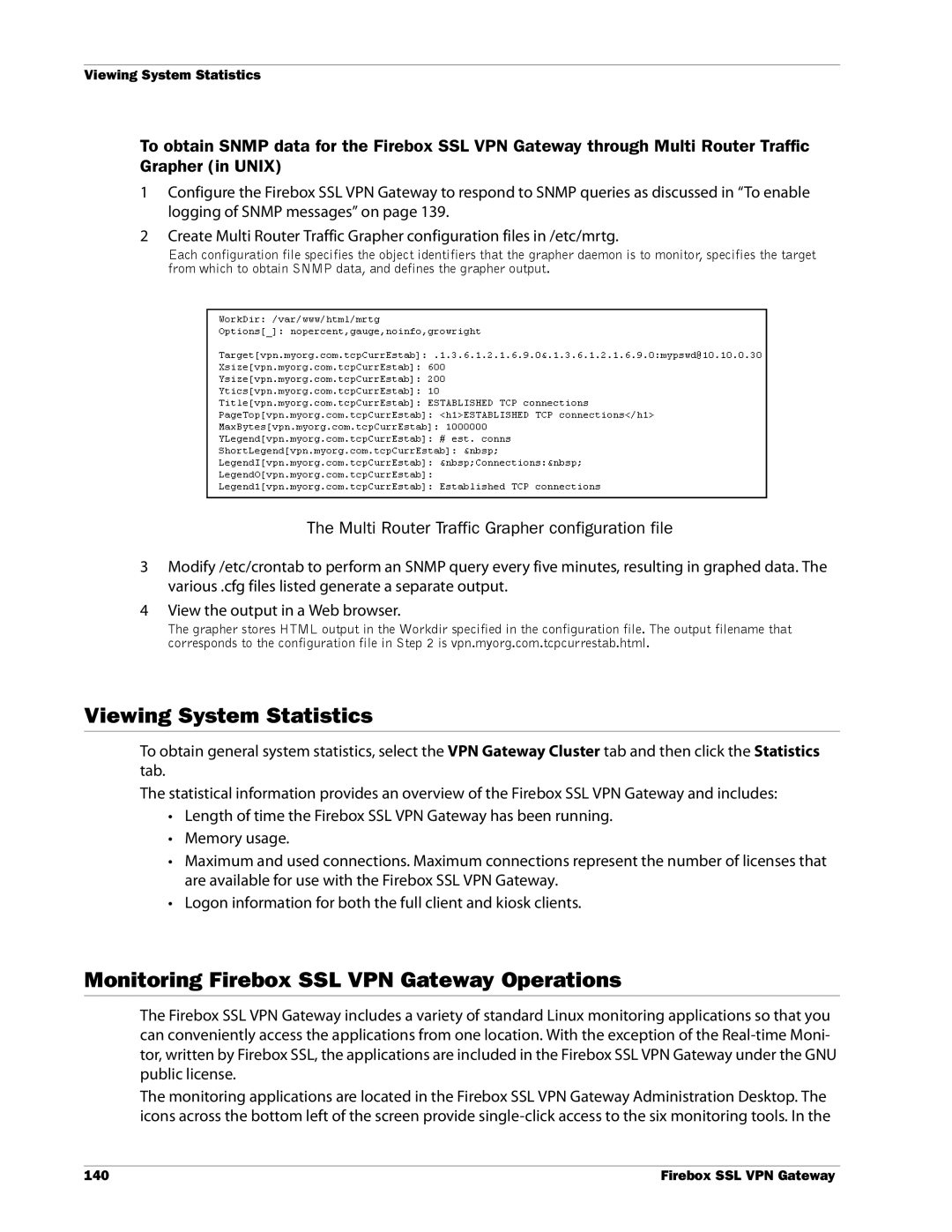 WatchGuard Technologies manual Viewing System Statistics, Monitoring Firebox SSL VPN Gateway Operations 