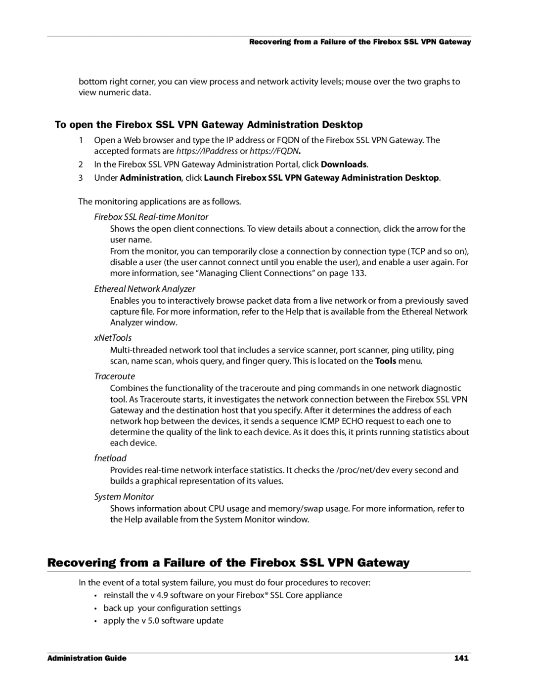 WatchGuard Technologies manual Recovering from a Failure of the Firebox SSL VPN Gateway 