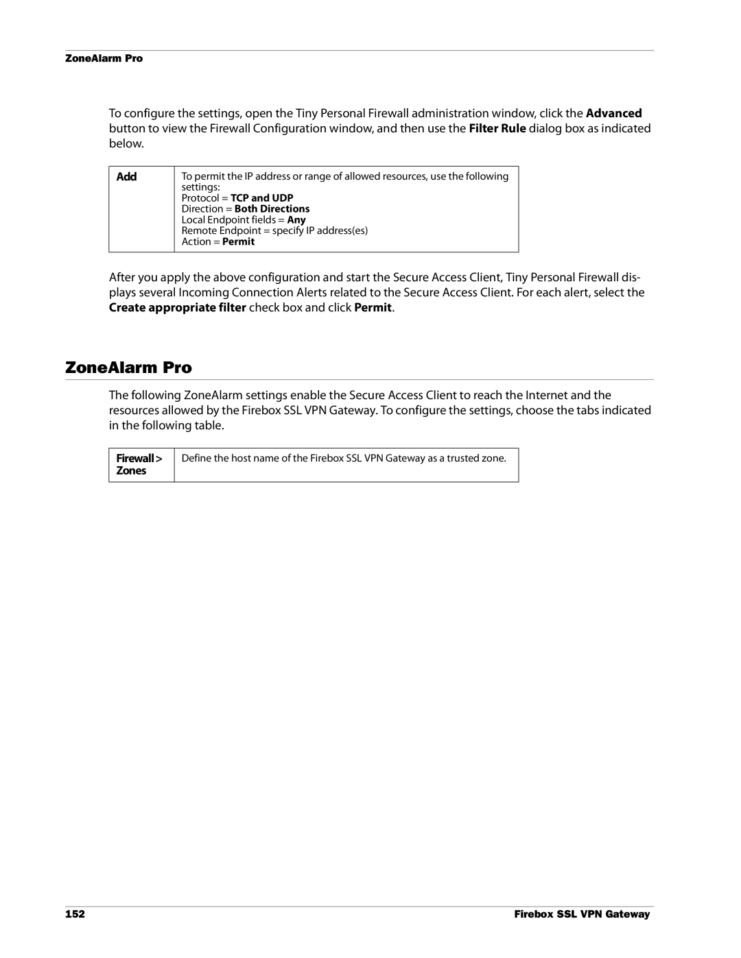 WatchGuard Technologies SSL VPN manual ZoneAlarm Pro, Add 
