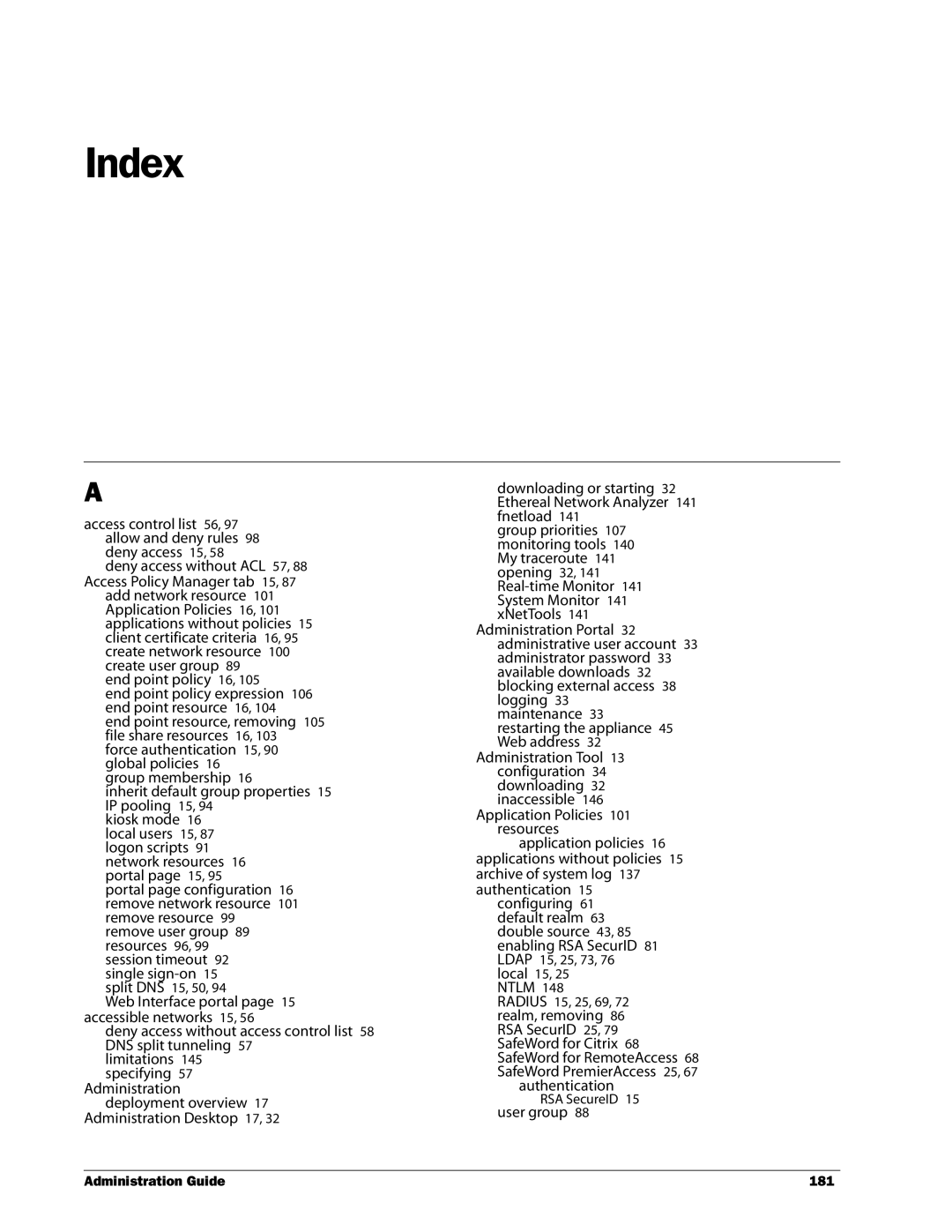 WatchGuard Technologies SSL VPN manual Index 