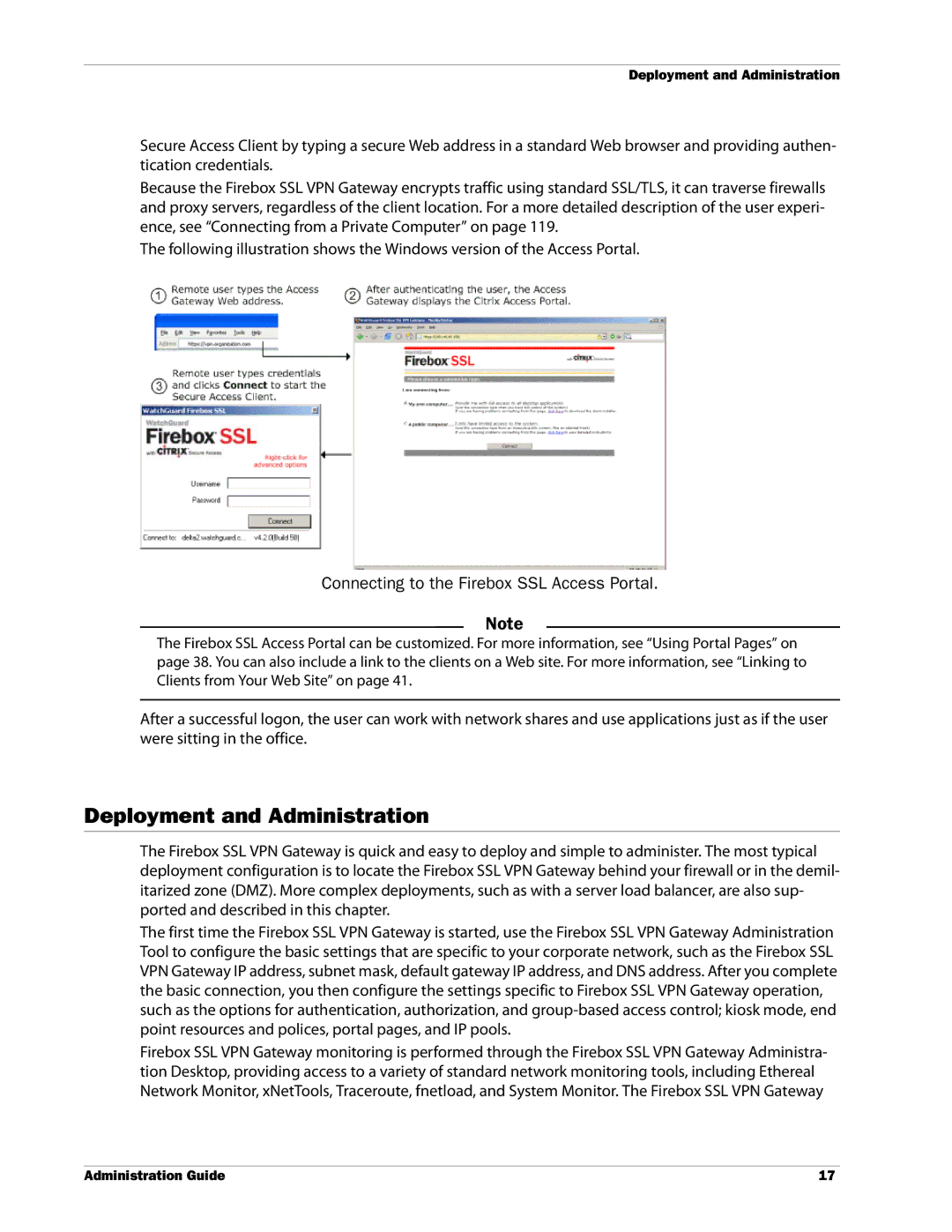 WatchGuard Technologies SSL VPN manual Deployment and Administration, Connecting to the Firebox SSL Access Portal 