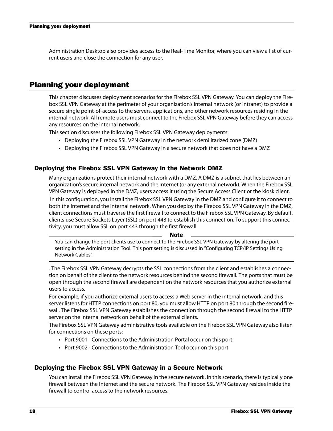 WatchGuard Technologies manual Planning your deployment, Deploying the Firebox SSL VPN Gateway in the Network DMZ 