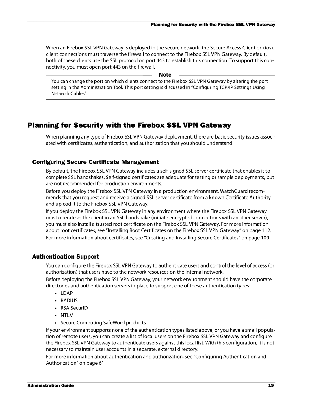 WatchGuard Technologies Planning for Security with the Firebox SSL VPN Gateway, Authentication Support, RSA SecurID 