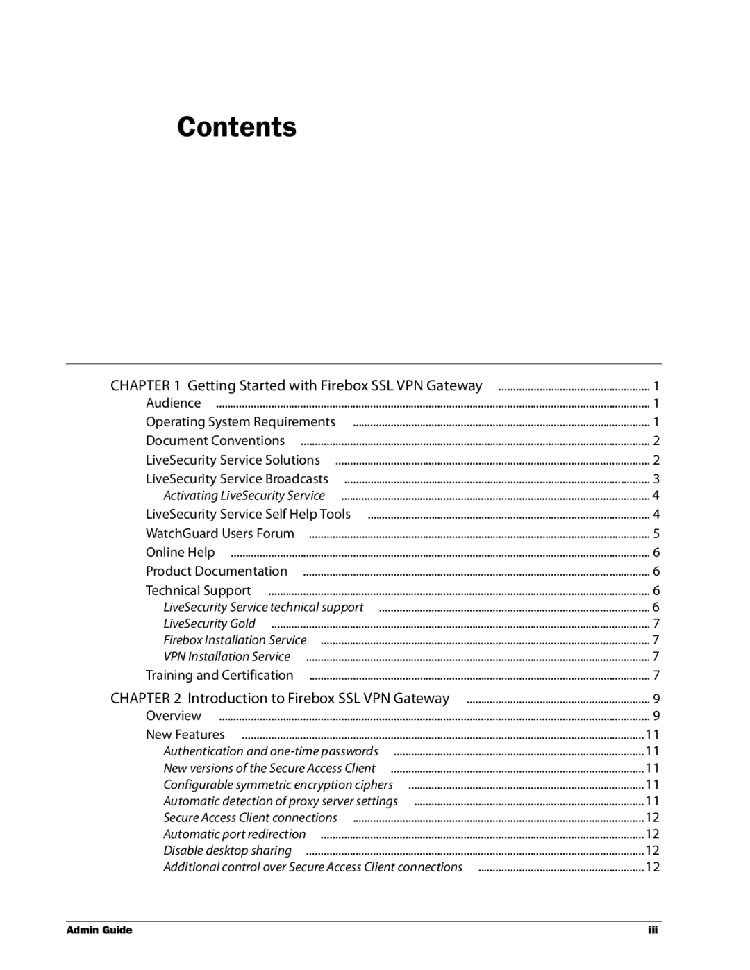 WatchGuard Technologies SSL VPN manual Contents 